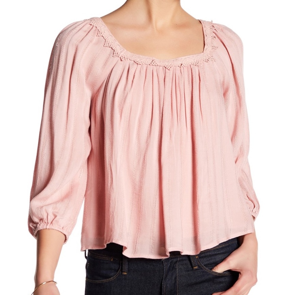 Lush Pink Crochet Detail Peasant Blouse